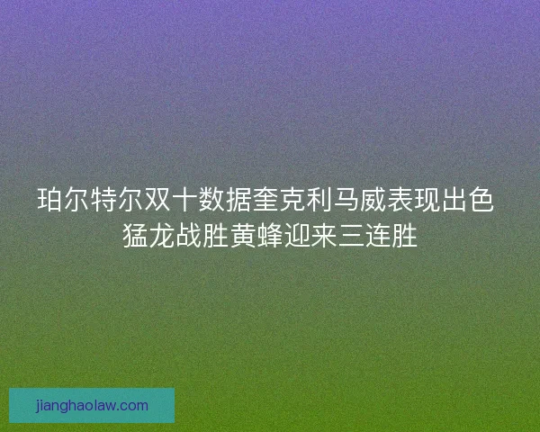 珀尔特尔双十数据奎克利马威表现出色 猛龙战胜黄蜂迎来三连胜