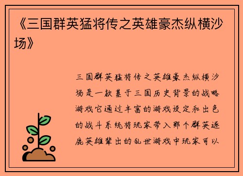 《三国群英猛将传之英雄豪杰纵横沙场》