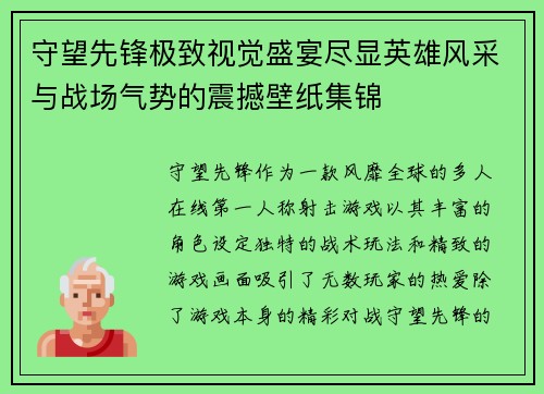 守望先锋极致视觉盛宴尽显英雄风采与战场气势的震撼壁纸集锦